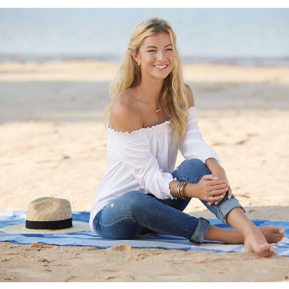 Off the Shoulder Cotton Top, White by Mud Pie